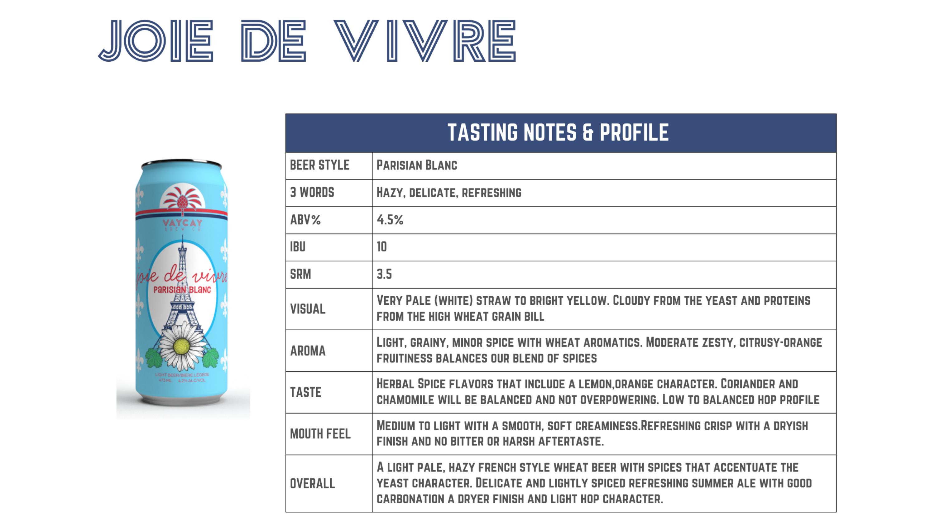 Joie De Vivre sensory & tasting notes